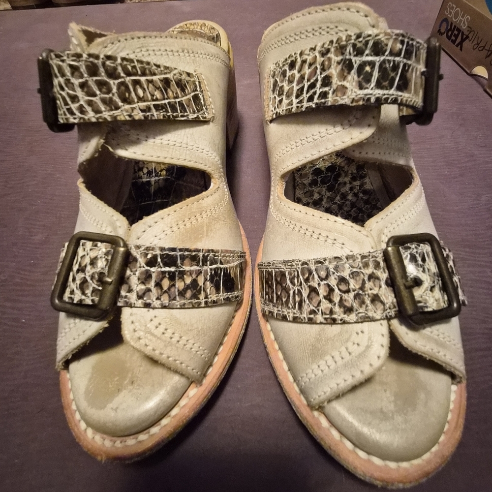 Freebird Caprice Sandals with Snake Print Straps, Size 8